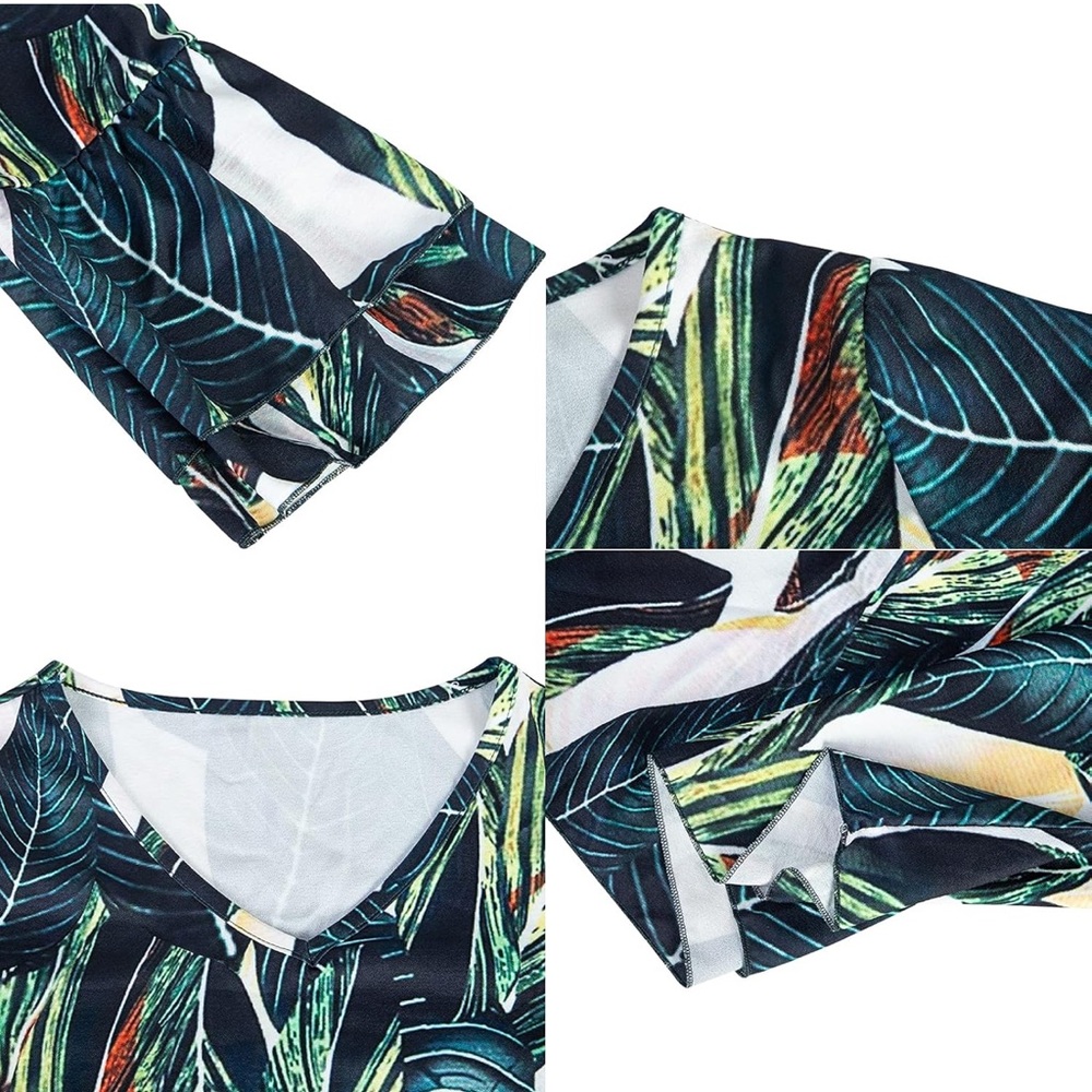 Tropical Print Dress with Ruffle Sleeves - Picture 8 of 10